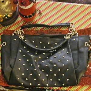 NWOT Charming Charlie Black and Gold Studded Shoulder Bag With Rhinstones